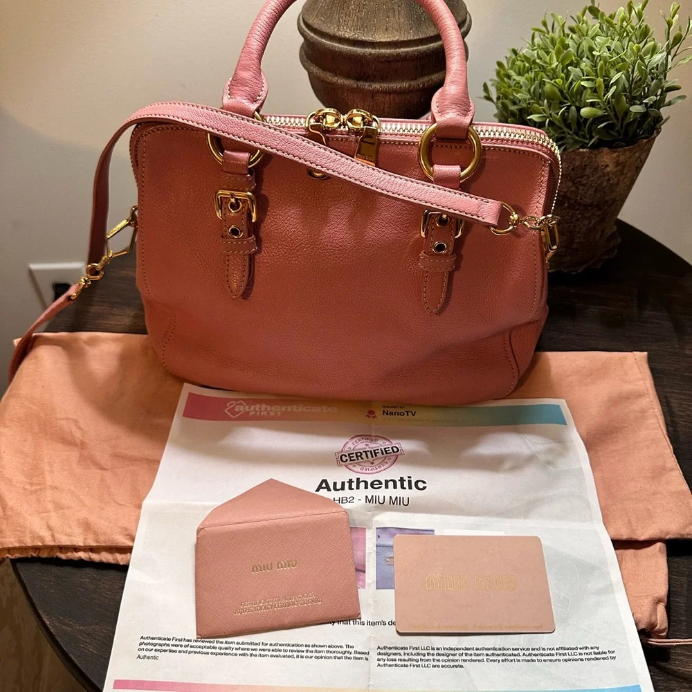 Miu Miu Rose Leather Satchel with Gold Accents - Picture 7 of 15